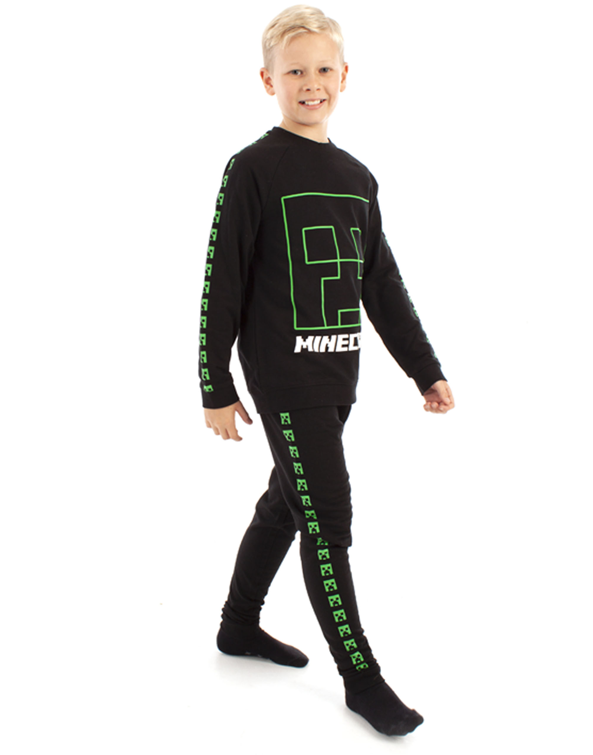 Minecraft Tracksuit Creeper Boys Black Jogging Bottoms and Sweatshirt